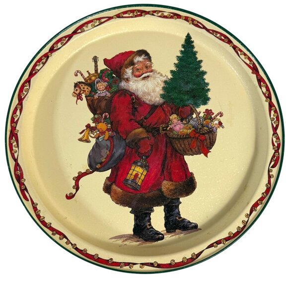 Christmas Santa Cookie Tray by Potpourri Press VTG Serving Platter Round Signed - Picture 3 of 12